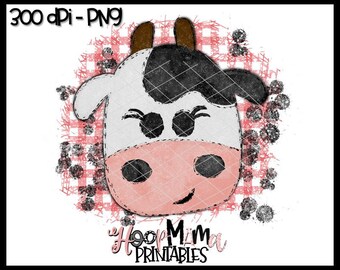 Cute Cow Face - Cow Farm PNG -  Printable Sublimation Or Print & Cut Design- PNG 300 DPI - Instant Download