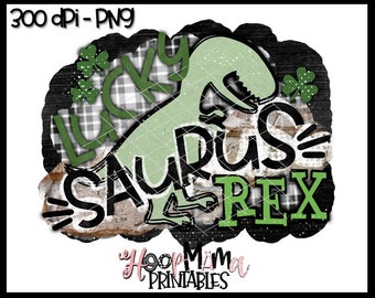 Lucky Saurus Rex - St Patricks Day PNG -  Printable Sublimation Or Print & Cut Design- PNG 300 DPI - Instant Download