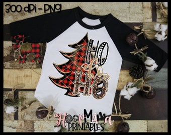 Ho Ho Ho - árbol de Navidad Buffalo Plaid Sublimation Transfer Or Print & Cut Design- PNG 300 DPI- Descarga instantánea