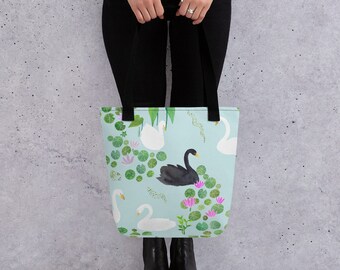 in Famous Lily Pond Bridge Large Tote Bag black-white bib Portuguese Water Dog