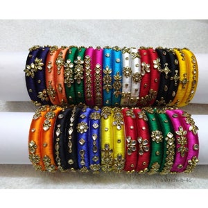 Silk Thread Bangles Kundan Meena Work Set heaving 2 Bangles ( One Pair) Party Wear Low Price Beautiful Color ( Kids Size Available )