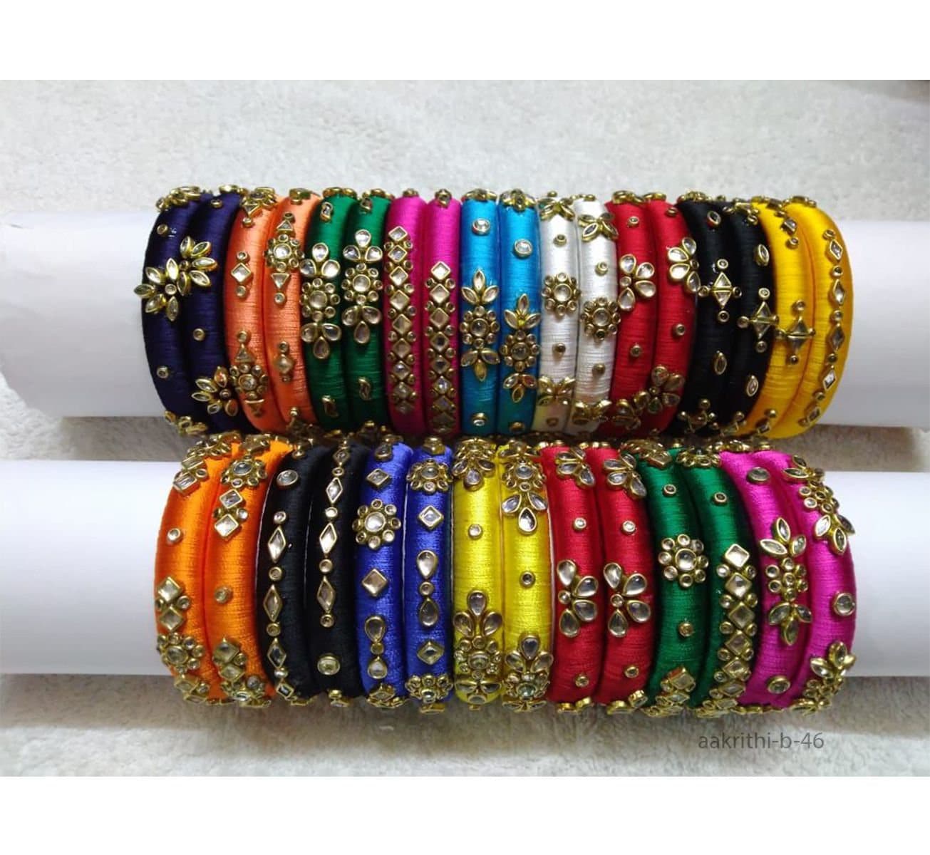 Silk Thread Bangles Kundan Meena Work Set Heaving 2 Bangles - Etsy