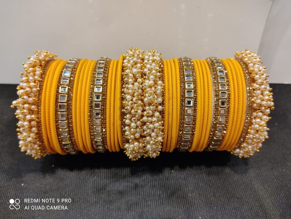 Yellow Color Bangles Met Bangles Prefect for Haldi Wedding Bangles