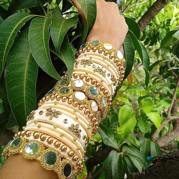 Beautiful Mirror Work Bridal Set Jewelry Bracelet Love Cuff Bangle Silk Thread Jewelry rajasthani Indian Look Bridal Bangles Sangeet haldi Etsy Canada
