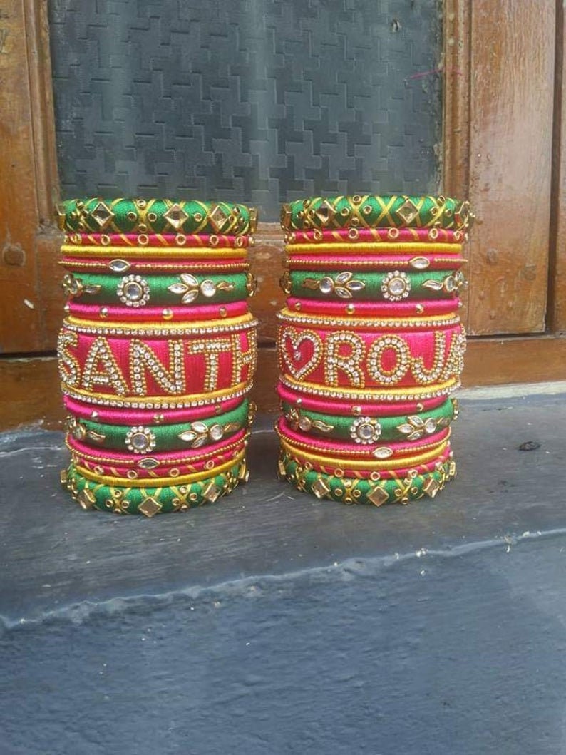 Wedding Name Silk Thread Bangles Indian Jewelry Name Can Be Customized Kundan Meena Bridal Set Silk Thread Bangles for Women and Girls Etsy UK