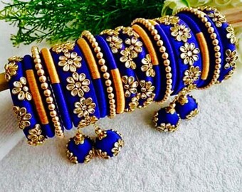 Golden color silk thread best sale bangles