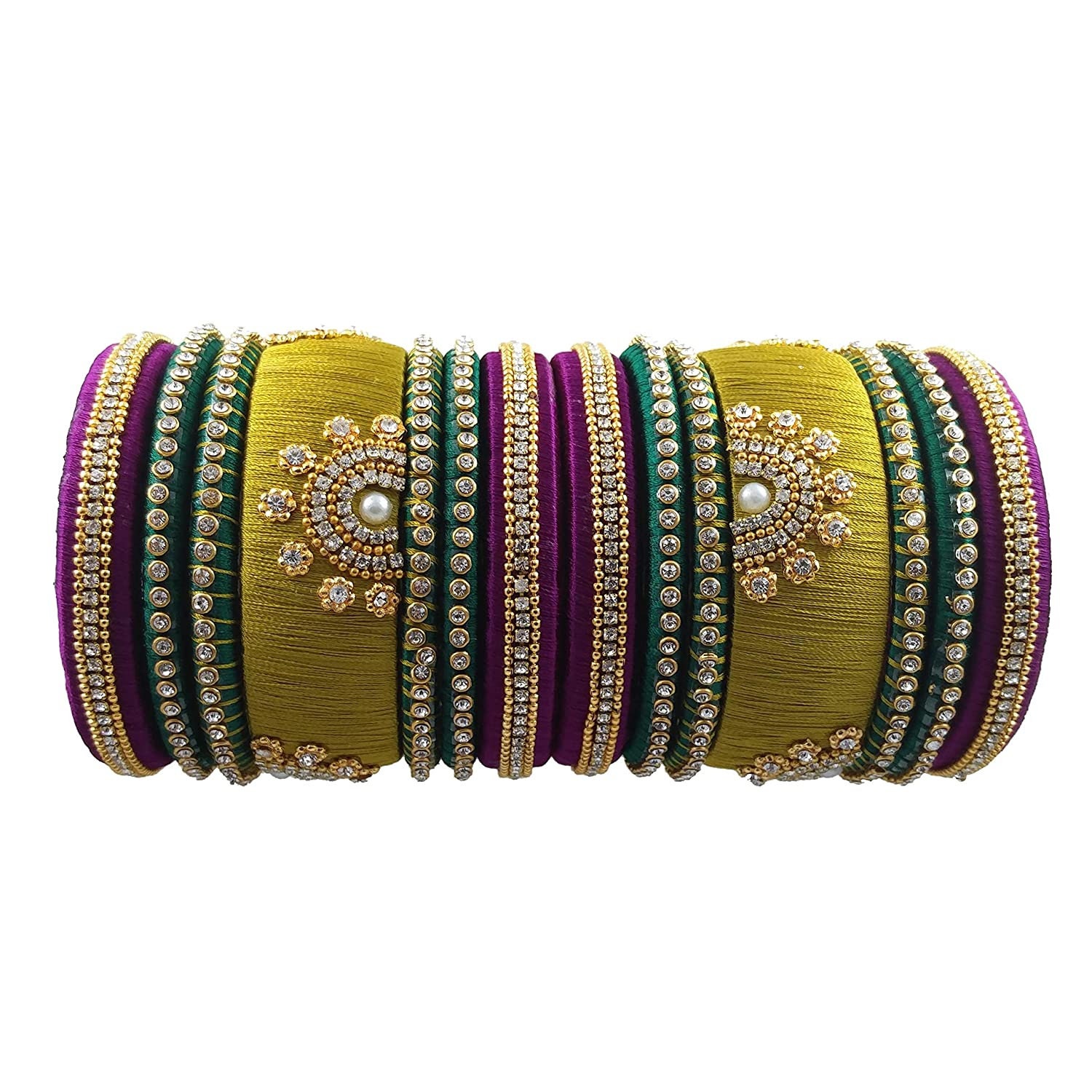 Both Hand Dark Purple and Green Color Silk Thread Bangles Bridal