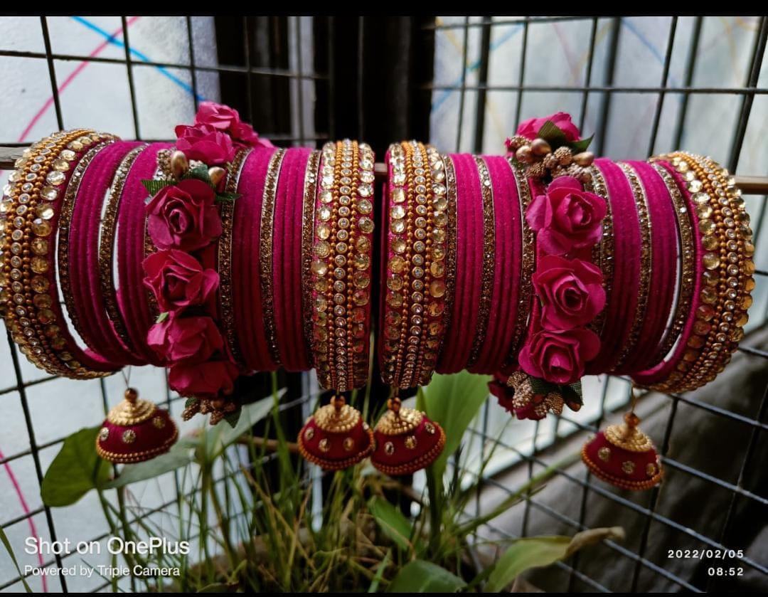 Buy Pink Bangles Flower Silk Bangles Handmade Bangles Party Wear Wedding  Jewelry Size 2.13 Online in India 