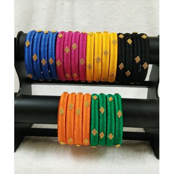 Pick ( 4 Bangles in different color ) Beautiful Gift Silk Thread cuff bangles for women and Bridal  -Traditional-Indian-Multi-Color-Bangles