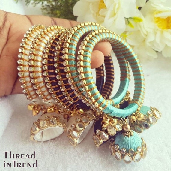 Indian Bollywood Bangles Jewellery Lac Latkan Jhumka Silver Bracelet  Wedding & Party Wear Traditional Bangles, Designer Chudiya, CZ Bangles -  Etsy