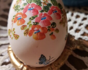 Egg Shell Art Botanical Painting on Egg Shells Chinese Hand Painted Egg Shells Encased in Wood and Glass Atop Silk Fabric