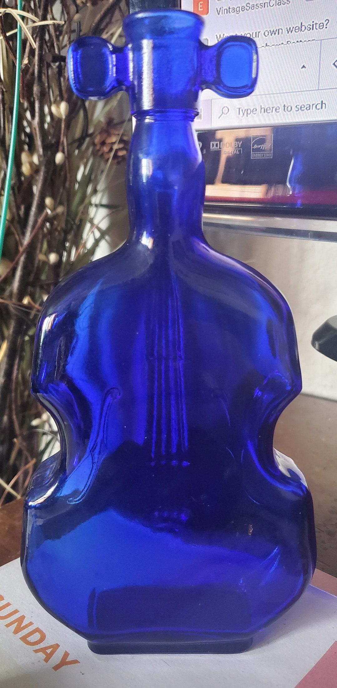Vintage Cobalt Blue Glass Violin Bottle Etsy