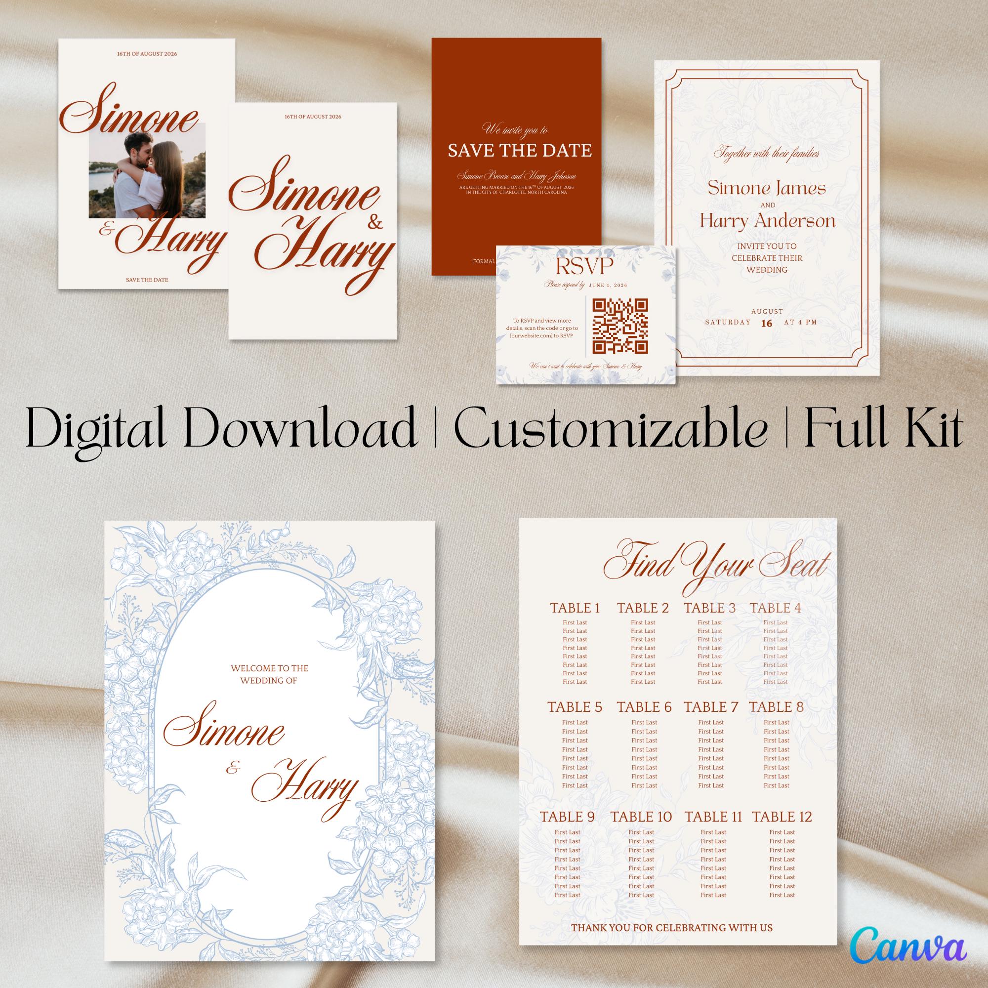 Wedding Invitation and Sign Digital Download, Custom Wedding Invitation ...