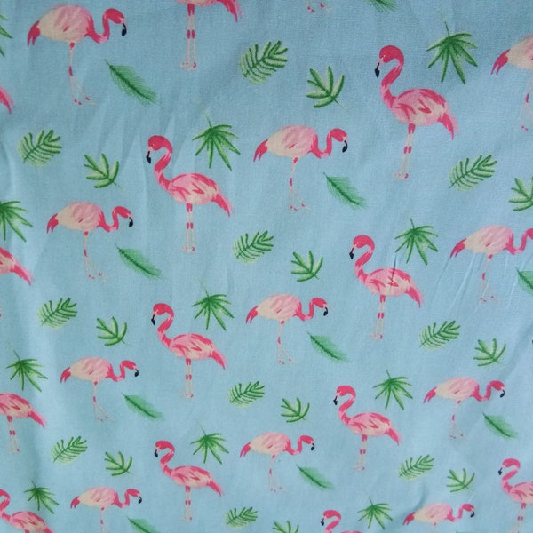 Baumwollstoff, hellblau mit Flamingos (Fabric_BK00082)