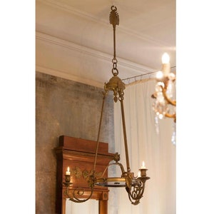 French Bronze Empire Style Chandelier Signed