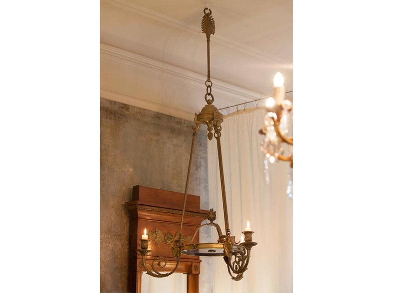 French Bronze Empire Style Chandelier Signed image 1