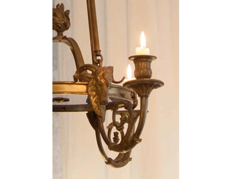 French Bronze Empire Style Chandelier Signed image 3