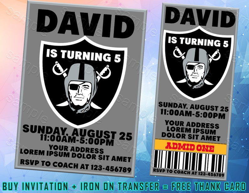 Oakland Raiders Ticket Invitation Oakland Raiders Iron On Transfer Oakland Raiders Invitations Oakland Raiders Birthday Party Oakland