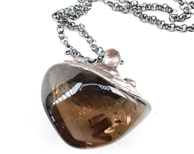 SMOKY-CRYSTAL Quartz Pendant, with gun metal chain, Quality Crystal, Magic Nature, Talisman, Boho. Stands for Calming and Stress Relief.