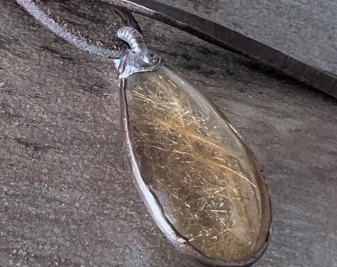 RUTILATED QUARTZ LARGE-Copper oxidized, Necklace, Pendant, Angel Hair inclusions, Stone, Spiritual Crystal, Bijou, Charm, Keepsake, Talisman