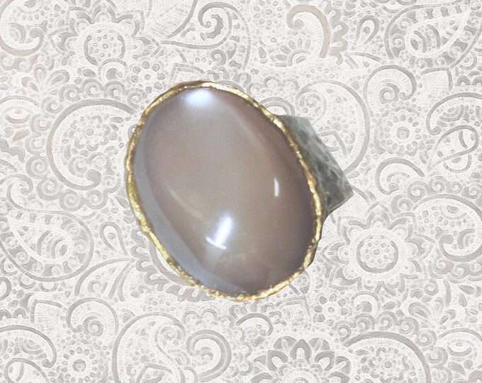 Moonstone - Bohemian Statement Ring, Alternative Jewelry, wearable art, symbolizes New Beginnings and Transformation. Size US 7 adjustable.