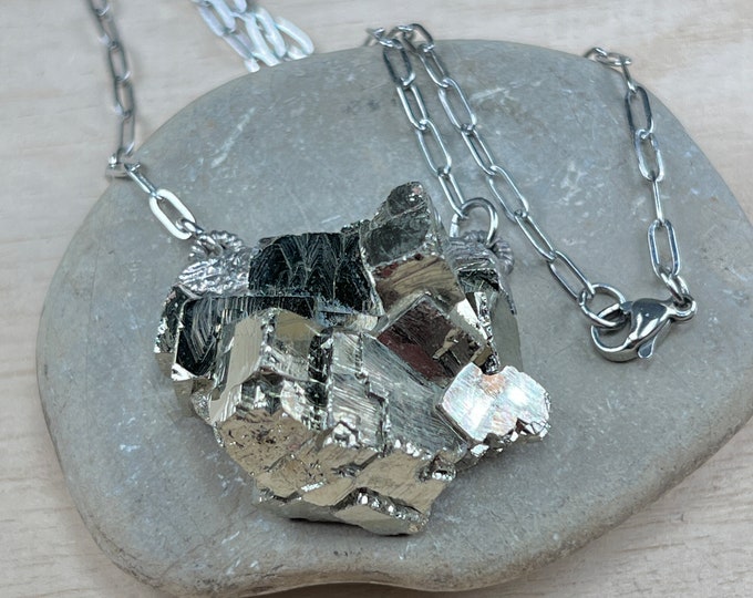 PYRITE MINERAL SPECIMEN, Pendant, Stainless Steel Necklace, Spiritual Healing Crystal, Mother Earth Jewelry, Amulet Talisman Stone
