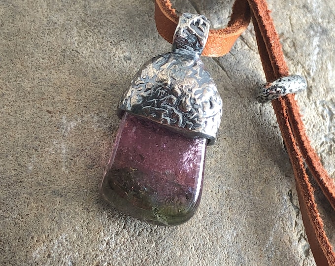 Bicolor TOURMALINE, Pendant, Silver oxidized, Quality and Precious, Spiritual Crystal, Trinket, Bijou, Keepsake, Bicolor Natural Crystal