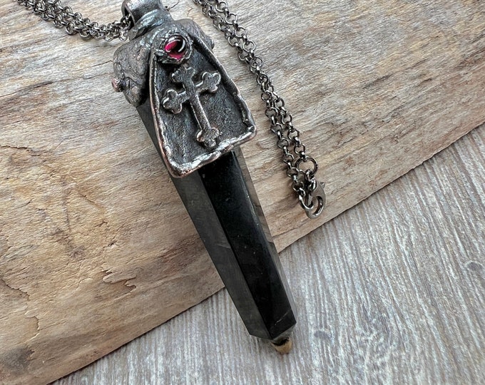 SHUNGITE Crystal Pendant for men, with Cross, symbolizes Protection and Purification, Boyfriend jewelry, black crystal jewelry for men.