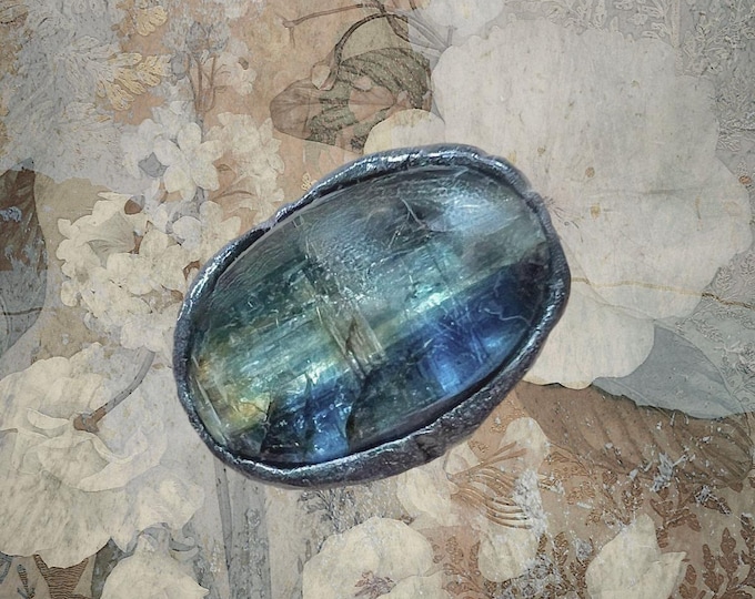 Large  KYANITE RING, Bohemian Statement Ring, Alternative Jewelry, wearable art, symbolizes Truth and Integrity. Ring Size US 7, adjustable.