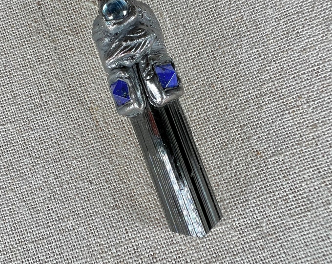 Black TOURMALINE SCHORL, Pendant, Necklace, symbolizes protection, grounding, strength, resilience, purification, balance and harmony.