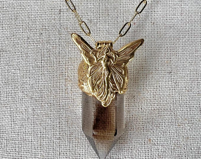 SMOKY-CRYSTAL Quartz Point Pendant, from Swiss Alps, Switzerland, gun metal chain, Magic Nature. Symbolizes Grounding and Protection.