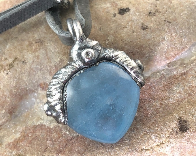 Natural AQUAMARINE CRYSTAL, Pendant, Silver oxidized, Aquamarine Amulet, Talisman, Keepsake, Good Luck Stone, Spiritual Aquamarine Gemstone