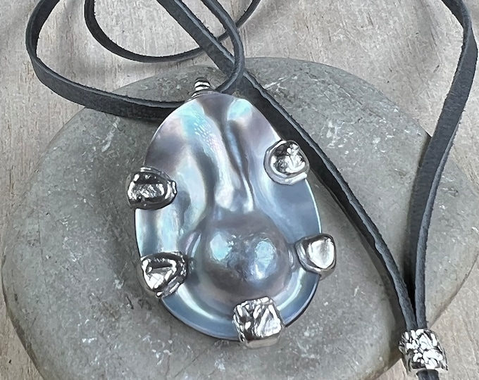 Seawater Blister MABE PEARL Necklace, Palladium plated, Exquisite Gift for Her, Stylish and Elegant, Pearl Necklace, Organic, Unique