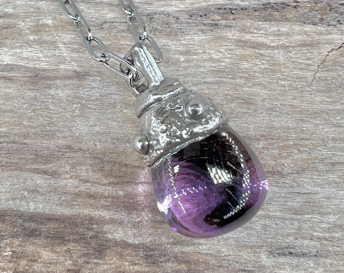 AMETHYST Gemstone, Pendant, Necklace with stainless steel chain, Spiritual Healing Crystal, Mother Earth Jewelry, Keepsake, Amulet, Talisman