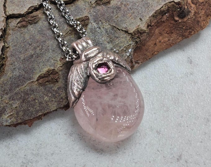 MORGANITE w/4mm Rhodolite Necklace, Pendant, Palladium plated, Talisman, symbolizes unconditional love, compassion, and emotional healing.