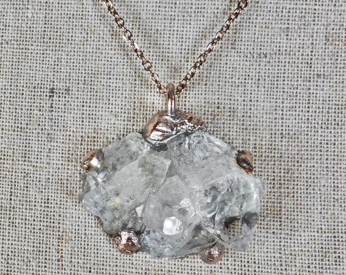Rock Crystal mini-cluster. Pendant, Palladium plated, with stainless steel Chain, Quality + Precious, Spiritual Crystal, Gemstone