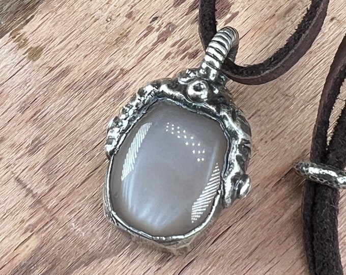 MOONSTONE Necklace, Pendant, Silver oxidized, BoHo-Style, Organic, Precious Talisman, Spiritual Jewelry, Natural Grey Moonstone Gemstone