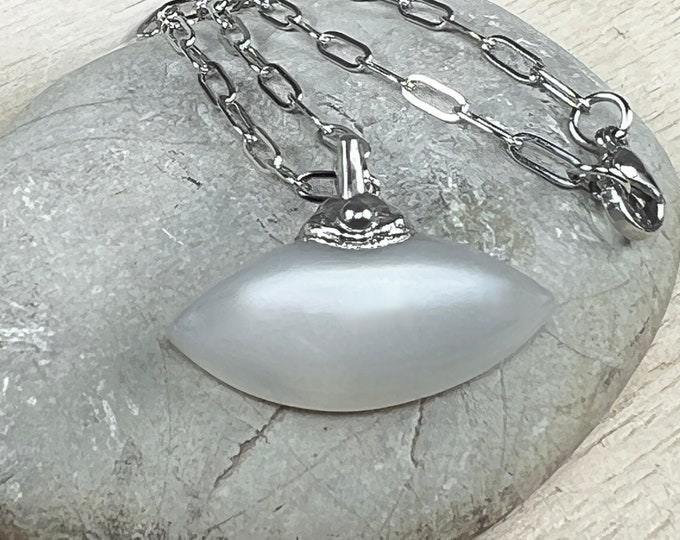 MOONSTONE Necklace, Pendant, Palladium plated, with stainless steel chain, Precious, Spiritual Jewelry, Natural Grey Moonstone Gemstone