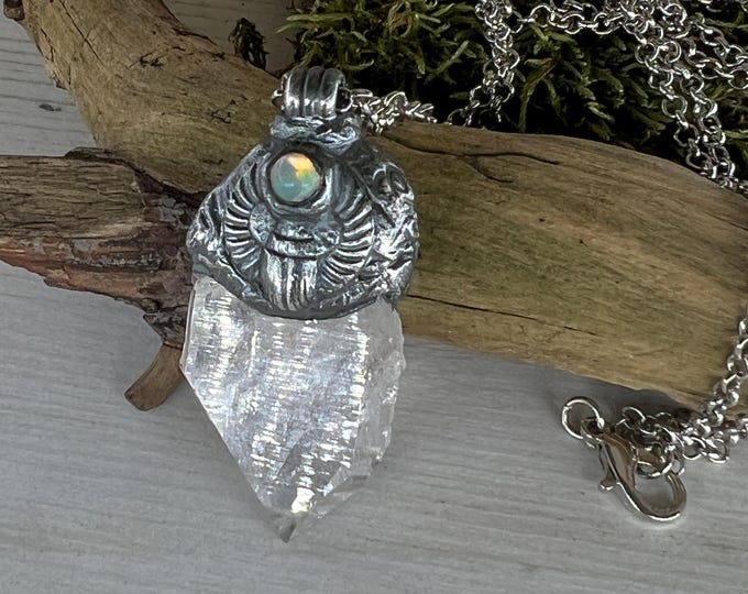 Rock Crystal Point, Pendant, w/ Scarab Ornament w/Opal, from Switzerland, symbolizes  protection, transformation, and rebirth
