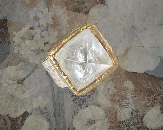 Large Pyramid CRYSTAL Ring - Bohemian Statement Ring, Alternative Jewelry, wearable art, symbolizes Clarity and Purity. Size US 6 adjustable