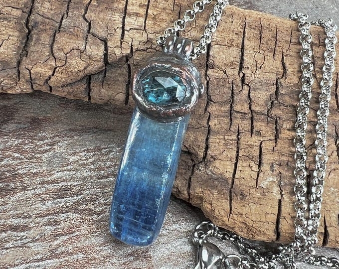 BLUE KYANITE Necklace w/8mm Kyanite, Pendant. Mens Crystal Necklace. Symbolizes mental clarity, emotional healing, and inner truth.