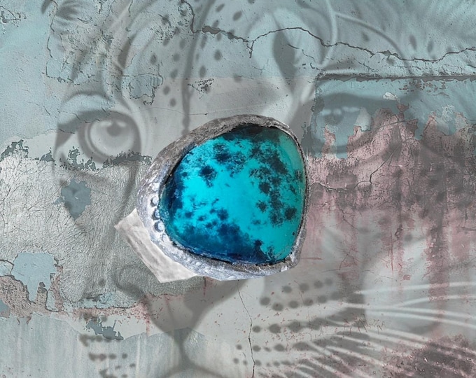 CHRYSOCOLLA RING, Bohemian Statement Ring, Alternative Jewelry, wearable art, symbolizes Communication and Expression. Size US7 adjustable