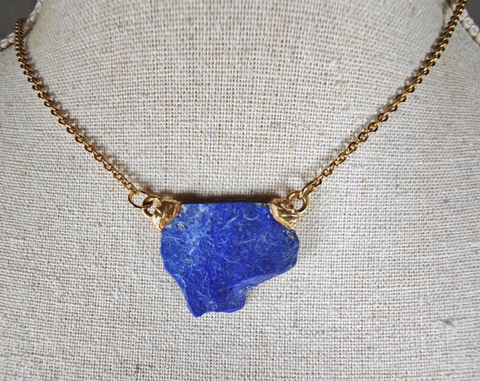LAPIS LAZULI Necklace with chain, Pendant, gold plated, Rough, Raw, Uncut, Unisex, Spiritual Yoga Jewelry, Inner Harmony and protection.