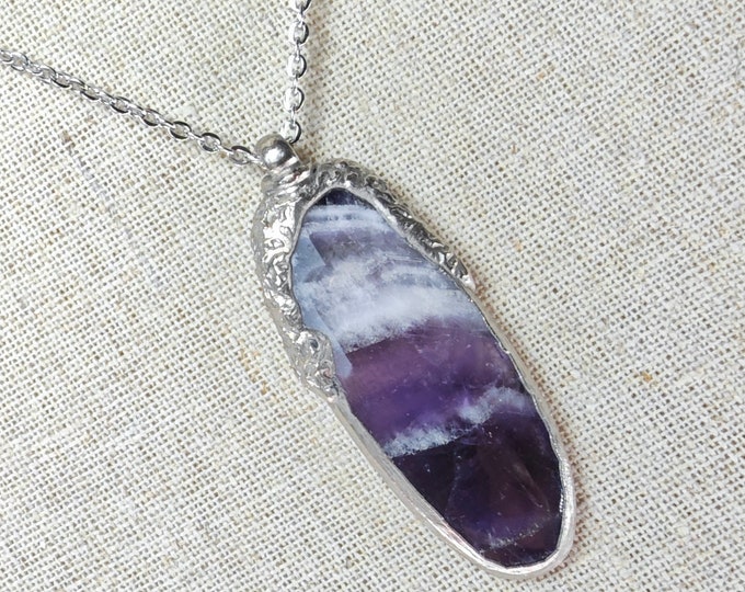 Natural AMETHYST-CHEVRON CRYSTAL, Pendant Necklace w/stainless steel chain,  Spiritual Jewelry, symbolizes Creativity, Clarity and Intuition