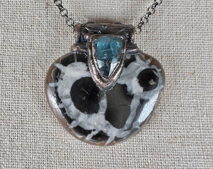 Septaria Mens Necklace w/ Kyanite, stainless steel chain, Gift for Him, symbolizes Communication and Expression as well as Spiritual Growth