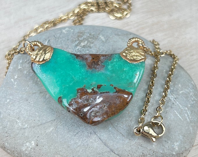 Green CHRYSOPRASE Necklace with stainless steel chain, CHRYSOPRASE, Gemstone Spiritual, Keepsake, Talisman, Yoga Crystal, Beautiful