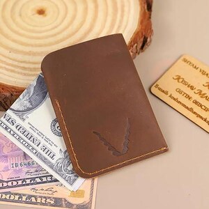 Portafoglio sottile in pelle con porta carte - Marrone, minimalista, sottile, tasca frontale, porta carte di credito in vera pelle per lavoro e viaggio