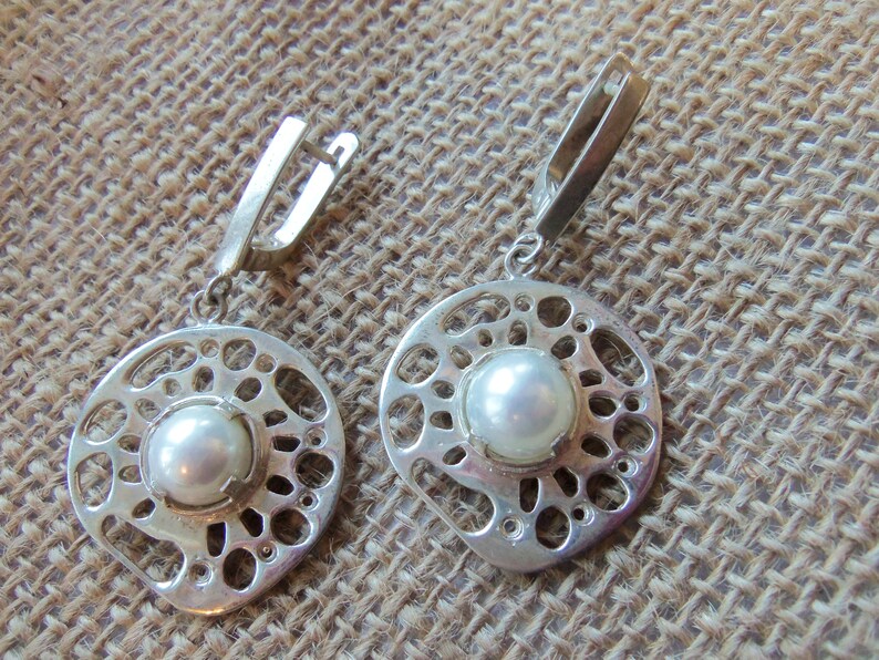 pearl and silver earrings armenian gift handcrafted 925 pearl pearl jewelry wedding jewelry armenian jewelry 925 sterling silver