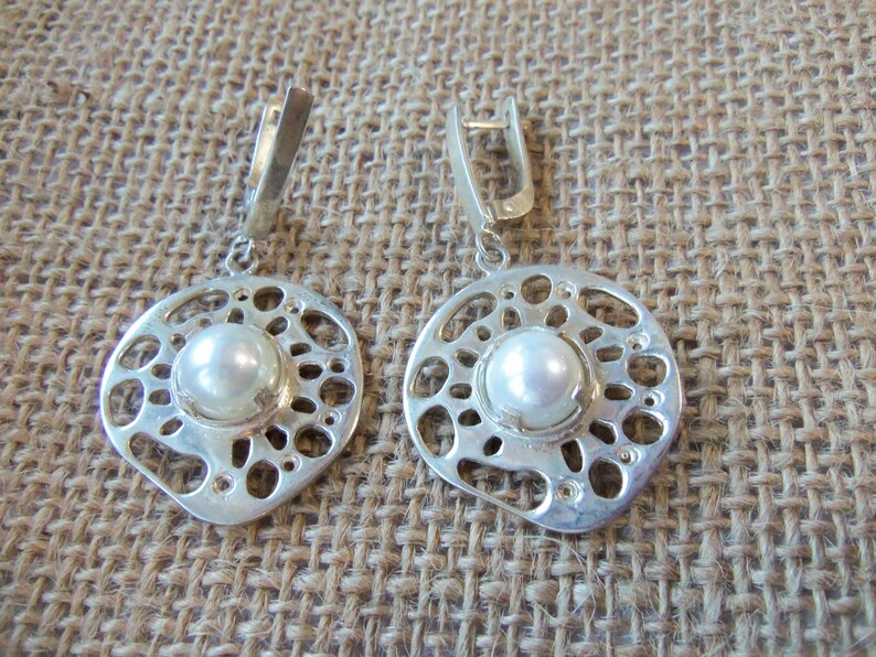 pearl and silver earrings armenian gift handcrafted 925 pearl pearl jewelry wedding jewelry armenian jewelry 925 sterling silver