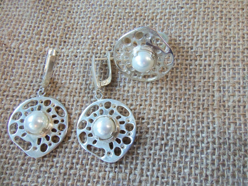 pearl and silver earrings armenian gift handcrafted 925 pearl pearl jewelry wedding jewelry armenian jewelry 925 sterling silver